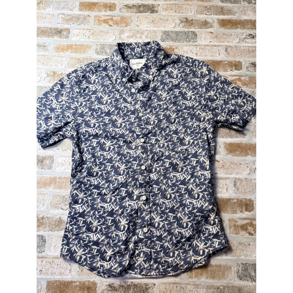 Goodfellow & Co Mens Northrop Slim Fit Short Sleeve Button Down Shirt Blue Lea S